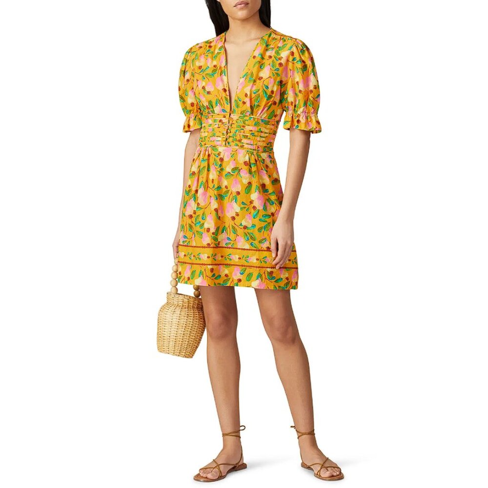FARM RIO Women's Cashew Printed Mini Dress Size S In Yellow Multi